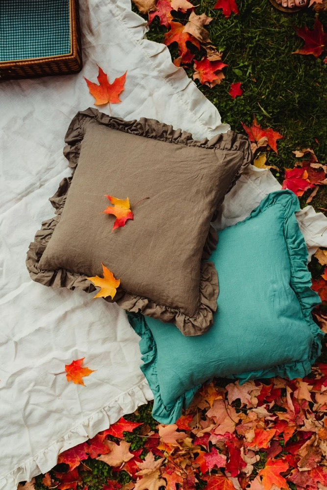 Handmade Ruffled Linen Pillow Sham: Farmhouse Style Pillow Cover, Mothers Day Gift for Her