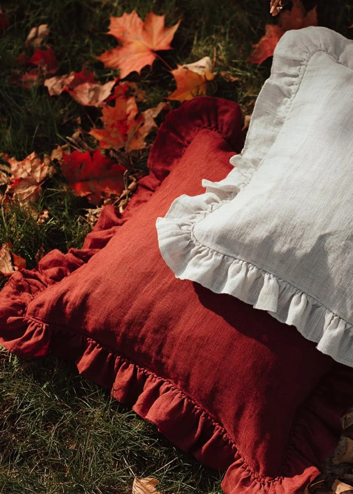 Elegant Linen Pillow Case with Ruffles- Zipper Closure Ruffled Pillow Cover- Envelope Closure Linen Cushion Covers- Handmade Gift