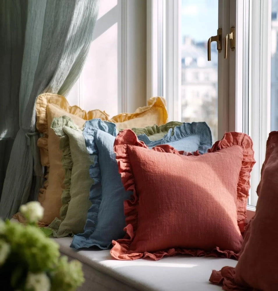 Elegant Linen Pillow Case with Ruffles- Zipper Closure Ruffled Pillow Cover- Envelope Closure Linen Cushion Covers- Handmade Gift