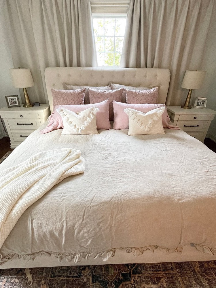 Linen Ruffled Pillow Shams, Pink Ruffled Pillowcase, Custom Pillowcases, Ruffled Decorative Pillow Cover - Mothers Day Gift for Her