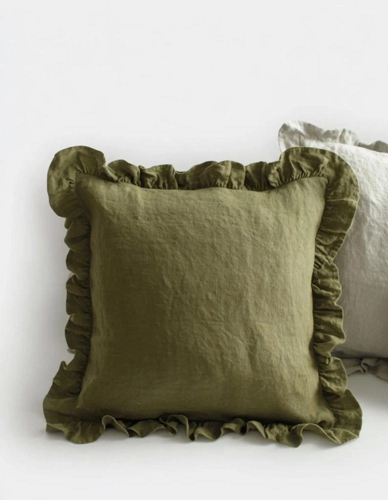 Custom Linen Pillow Cover with All Side Ruffled- Linen Pillow Shams with long ruffle on one side- Linen Cushion Cover with Envelope Closure