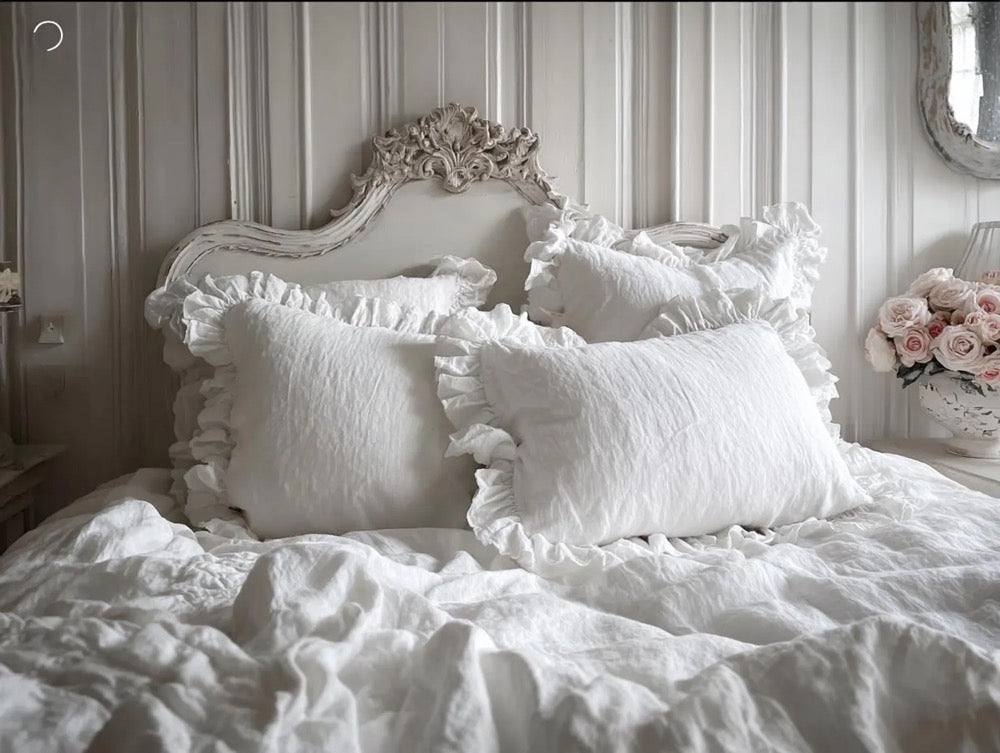 Elegant Linen Pillow Case with Ruffles- Zipper Closure Ruffled Pillow Cover- Envelope Closure Linen Cushion Covers- Handmade Gift