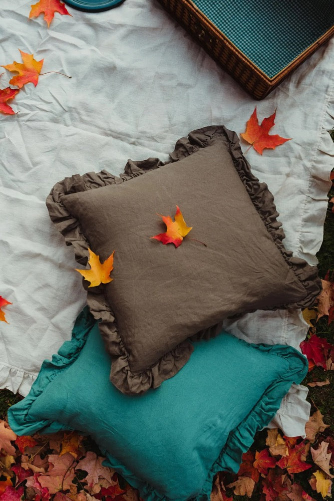Handmade Ruffled Linen Pillow Sham: Farmhouse Style Pillow Cover, Mothers Day Gift for Her