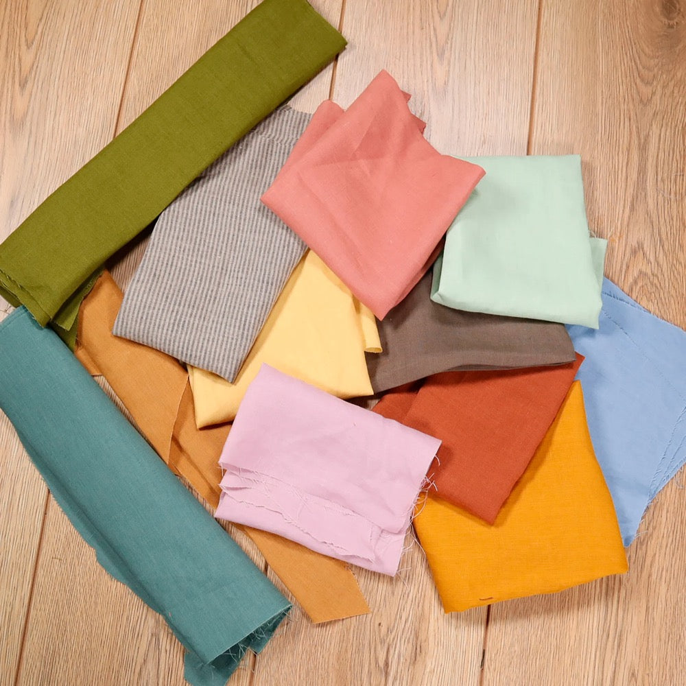 Linen fabric remnants (Set of 5 in one color) - LINEN Scraps Bundle for quilting - Washed-colored LINEN Offcuts Bundle For Craft Projects