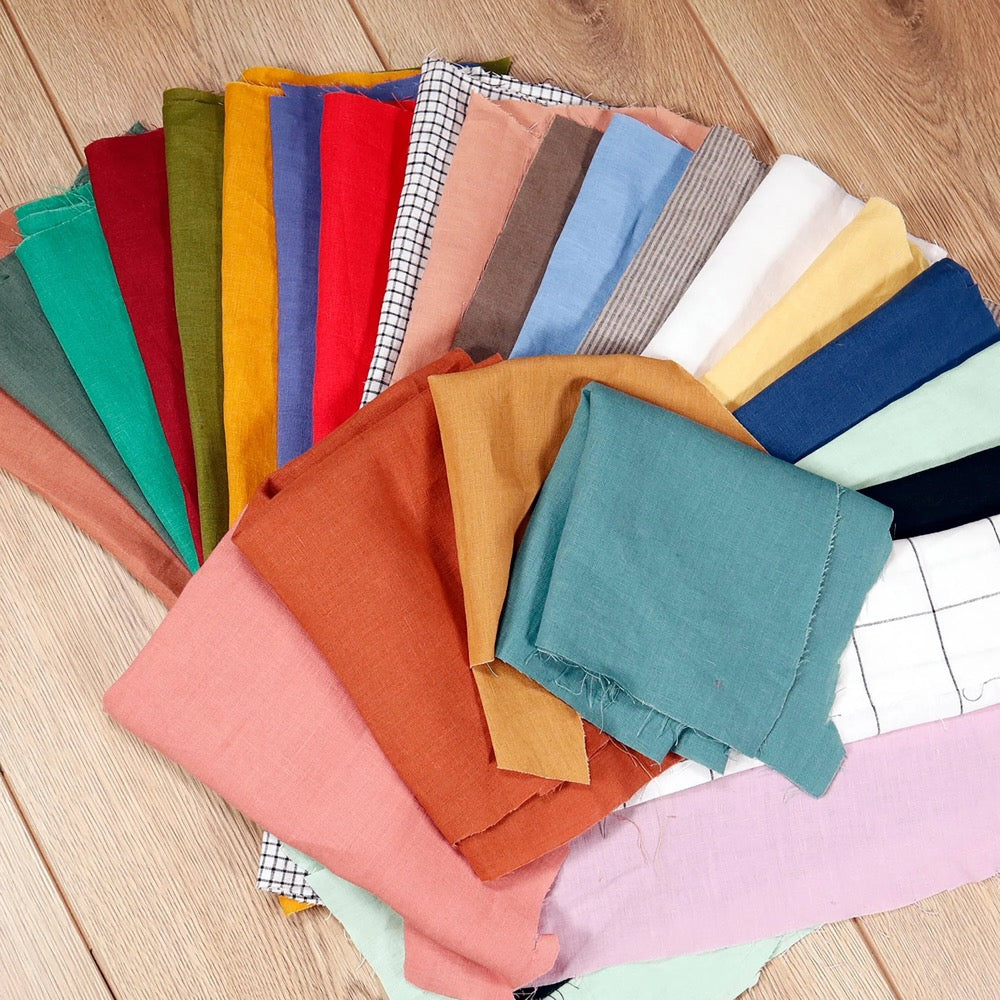 Linen fabric remnants (Set of 5 in one color) - LINEN Scraps Bundle for quilting - Washed-colored LINEN Offcuts Bundle For Craft Projects